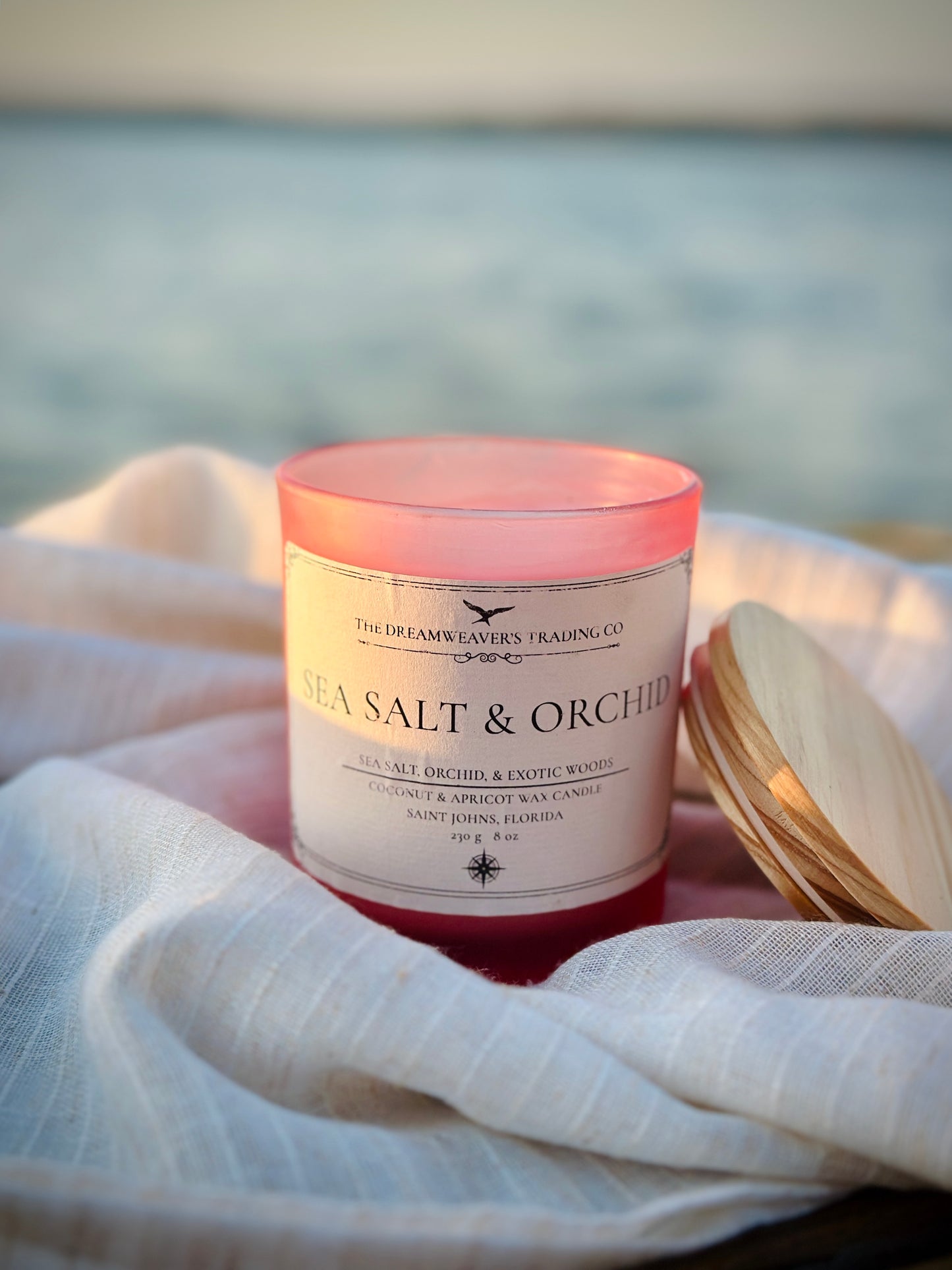 Sea Salt and Orchid Scented Coconut and Apricot Wax Candle 8oz