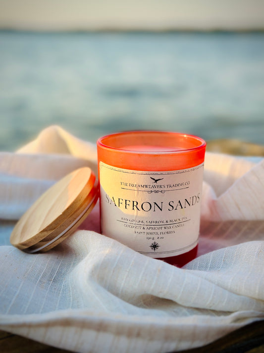 Saffron Sands Scented Coconut and Apricot Wax Candle 8oz