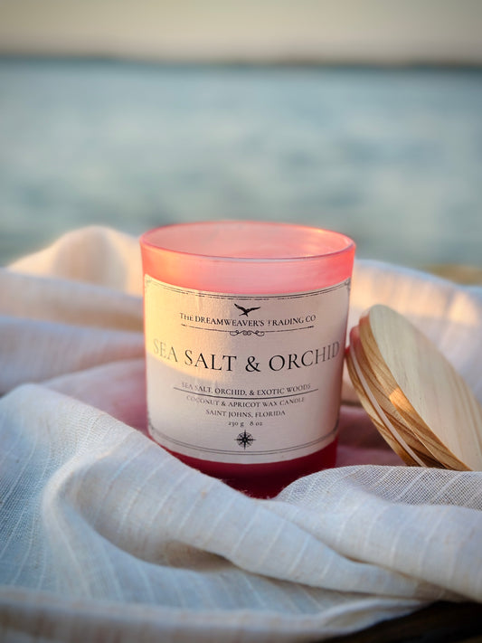 Sea Salt and Orchid Scented Coconut and Apricot Wax Candle 8oz